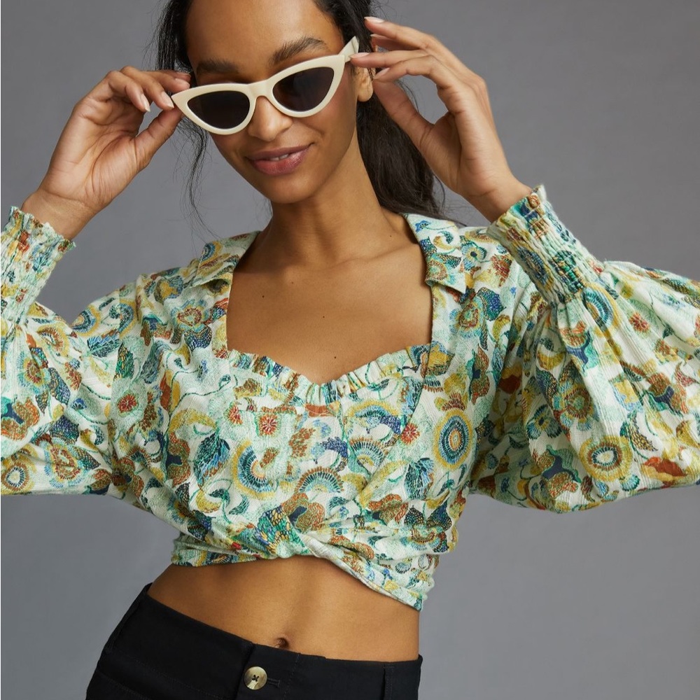 ✨ Set! Anthropologie Twist Crop Top Set Sz L